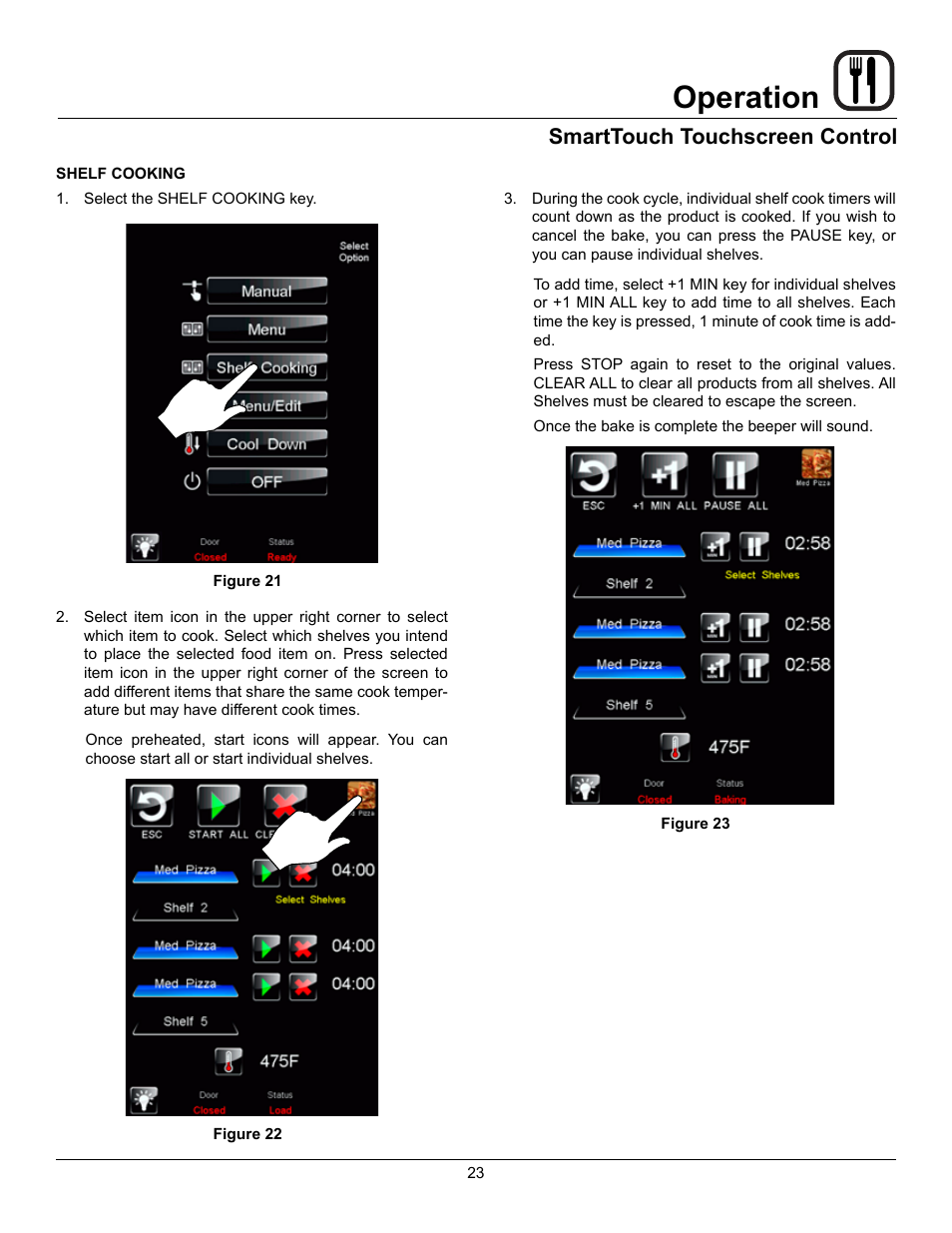Operation, Smarttouch touchscreen control | Blodgett DFG-200 User Manual | Page 25 / 39