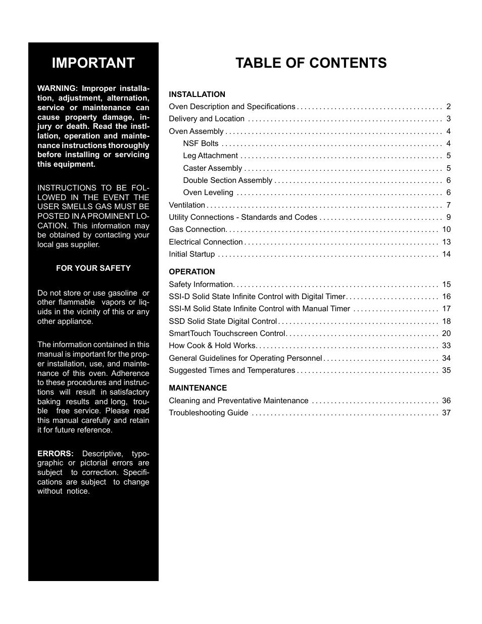 Blodgett DFG-200 User Manual | Page 3 / 39
