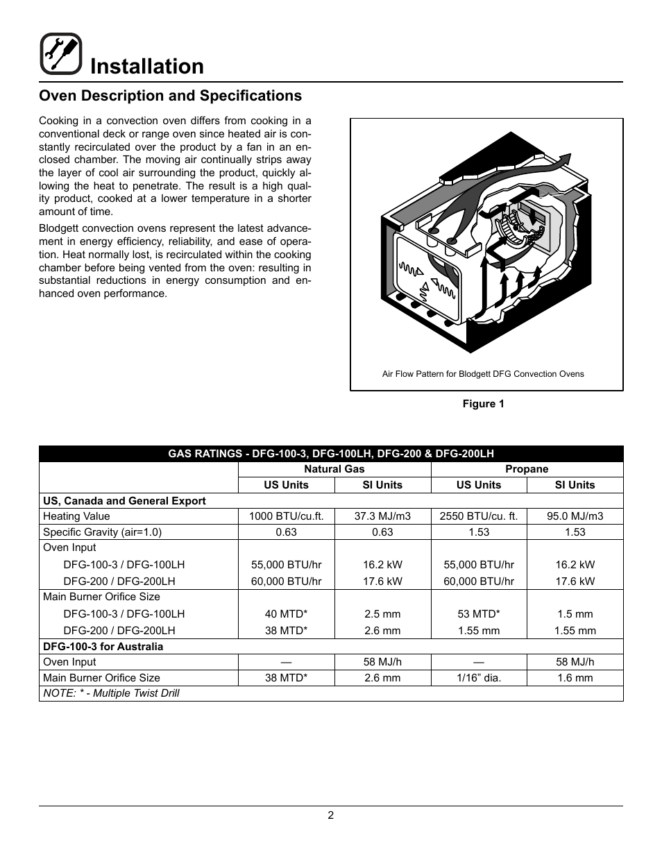 Installation, Oven description and specifications | Blodgett DFG-200 User Manual | Page 4 / 39