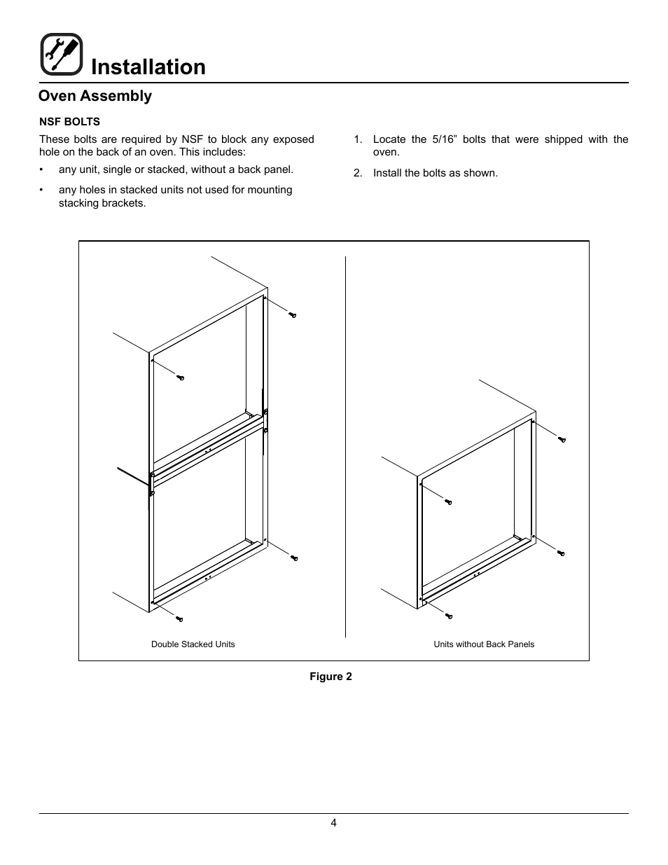 Installation, Oven assembly | Blodgett DFG-200 User Manual | Page 6 / 39