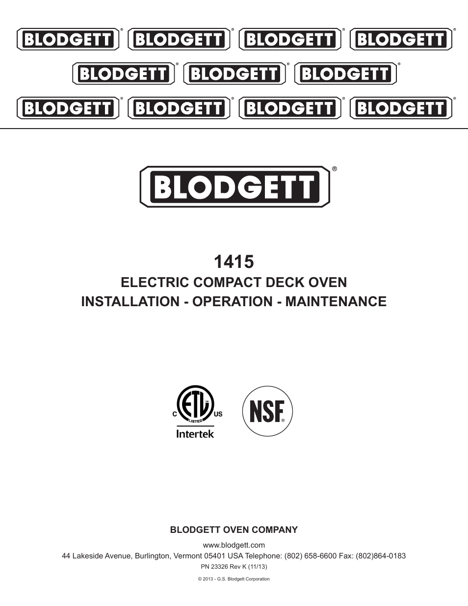 Blodgett 1415 User Manual | 13 pages
