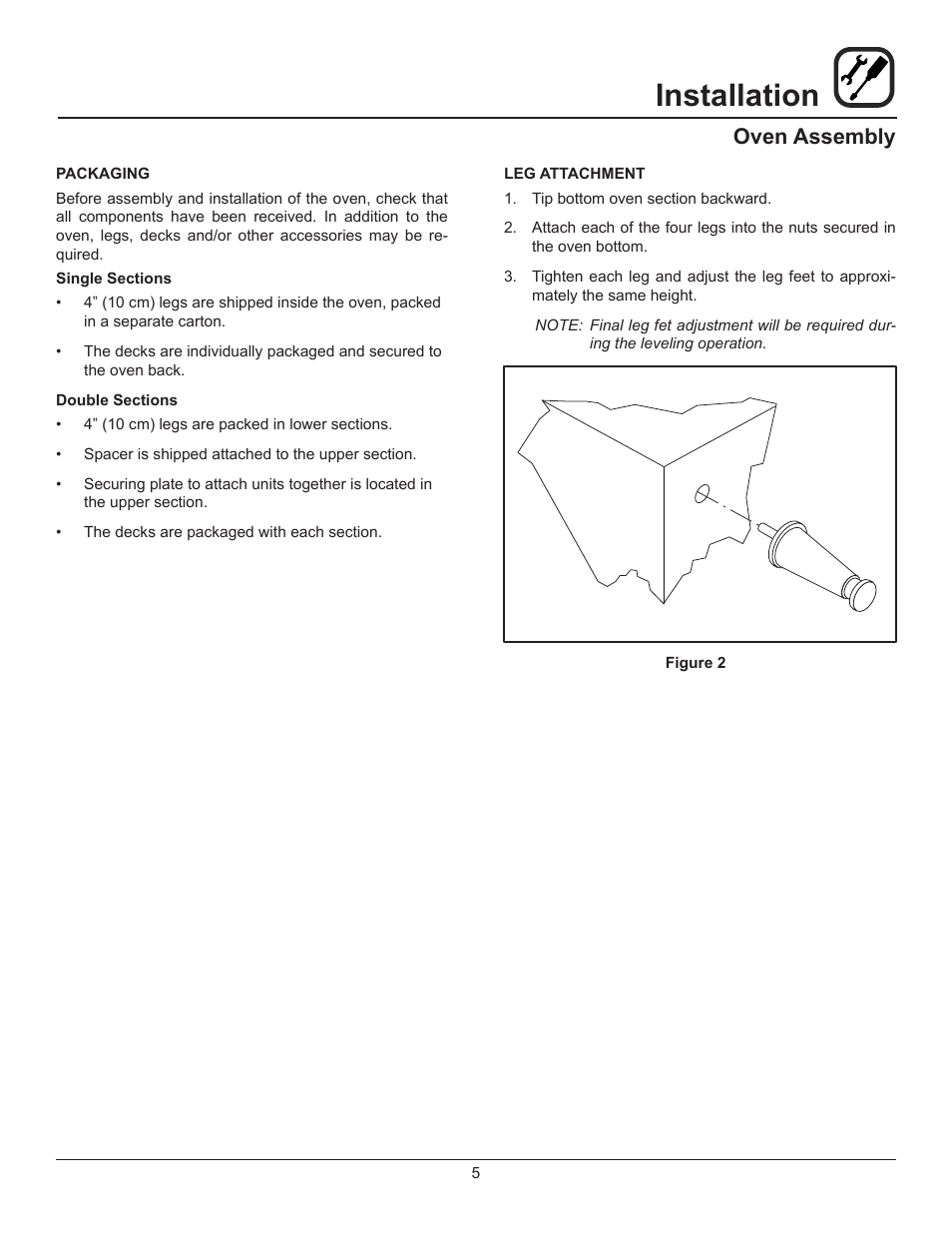 Installation, Oven assembly | Blodgett 1415 User Manual | Page 7 / 13