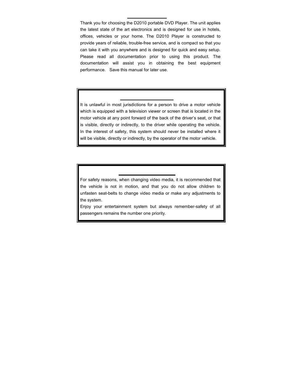 Introduction, Important notice, Safety precaution | Audiovox D2010 User Manual | Page 2 / 33