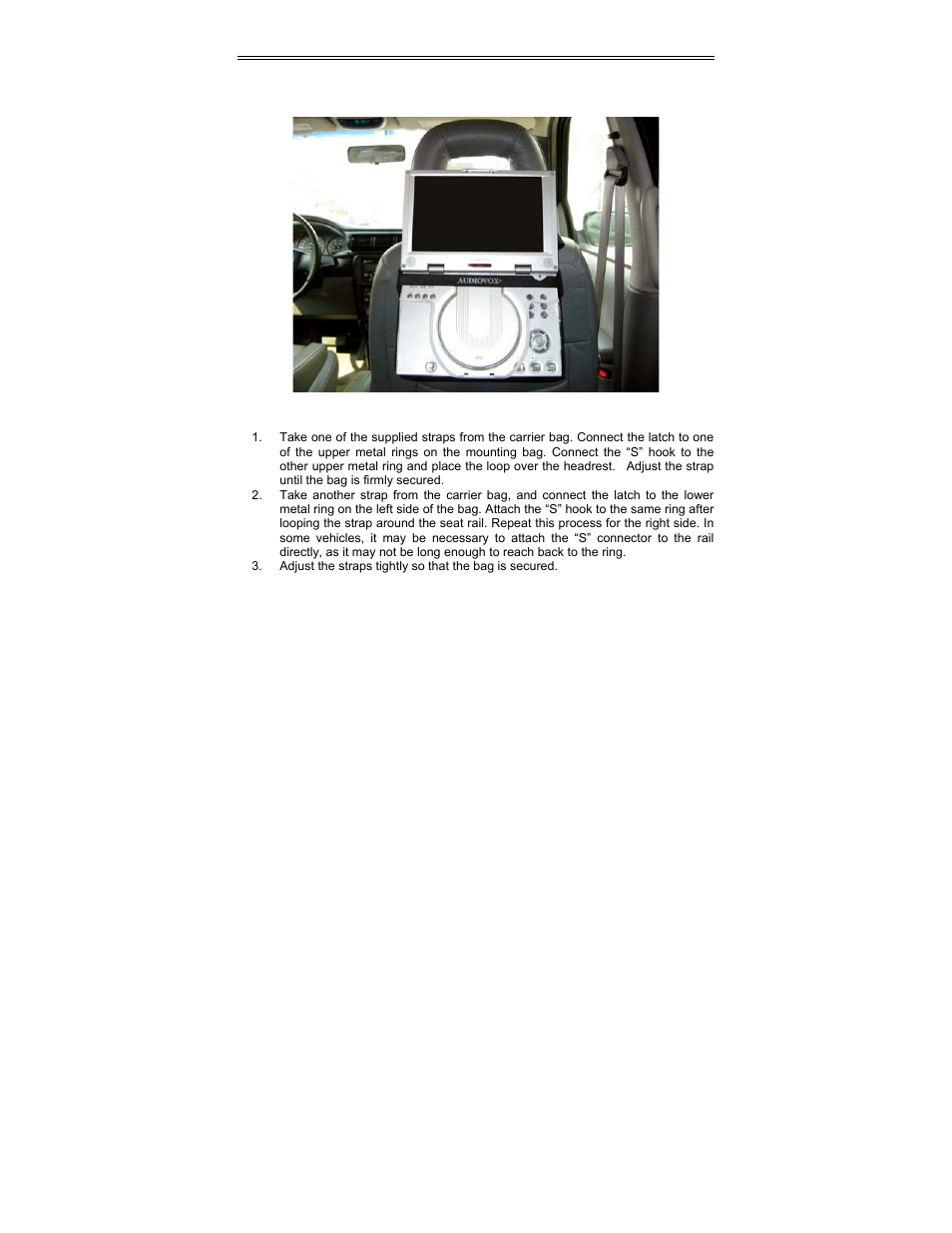 Installing the system onto vehicle seat back | Audiovox D2010 User Manual | Page 20 / 33