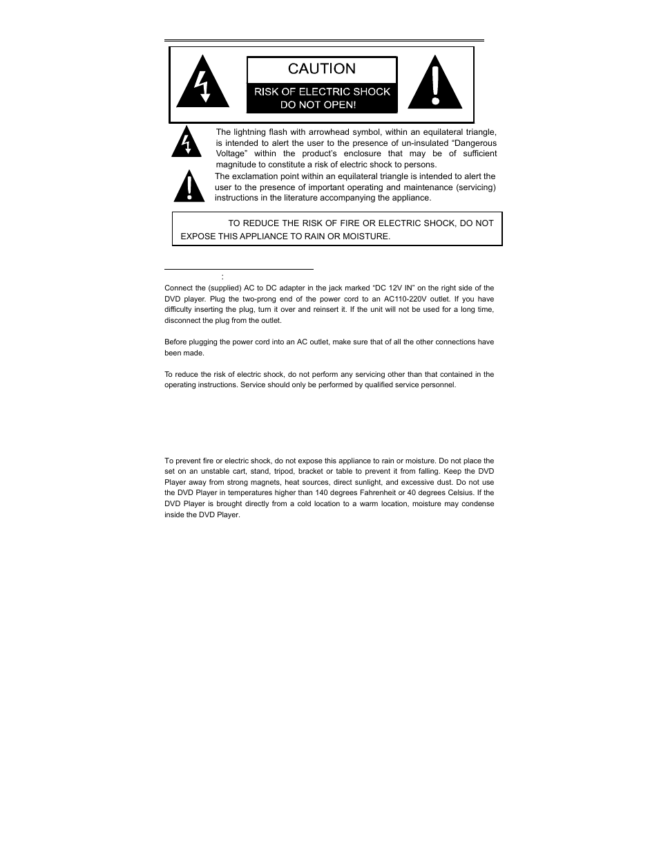 Cautions and warnings | Audiovox D2010 User Manual | Page 4 / 33
