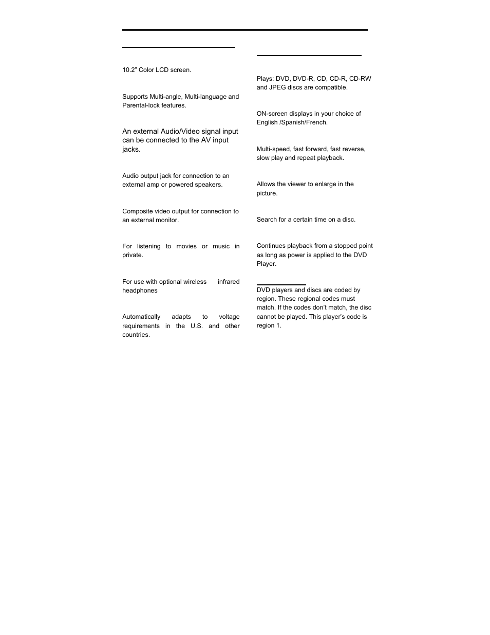 Main features | Audiovox D2010 User Manual | Page 7 / 33
