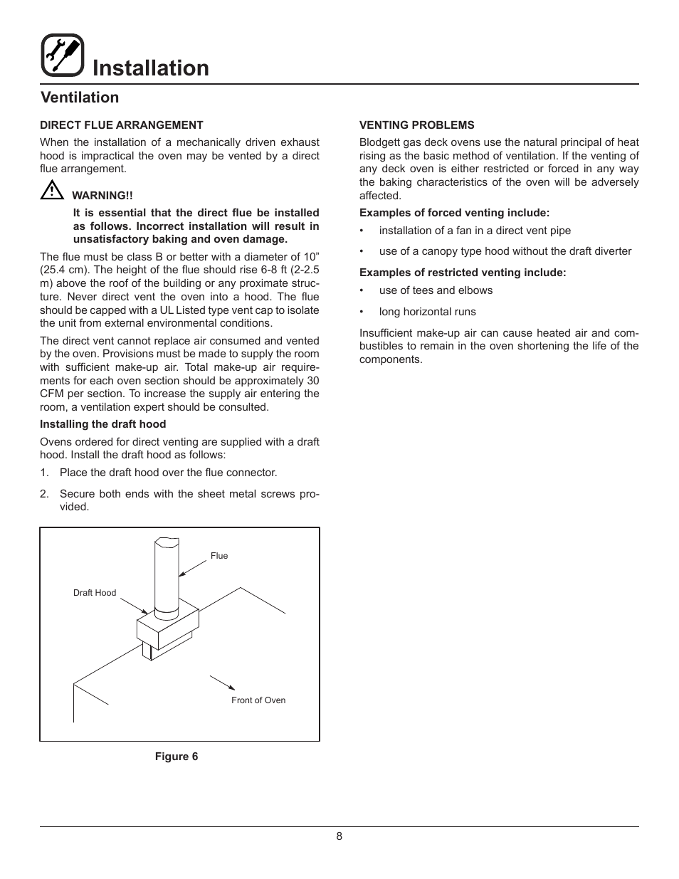 Installation, Ventilation | Blodgett 1060 User Manual | Page 10 / 20
