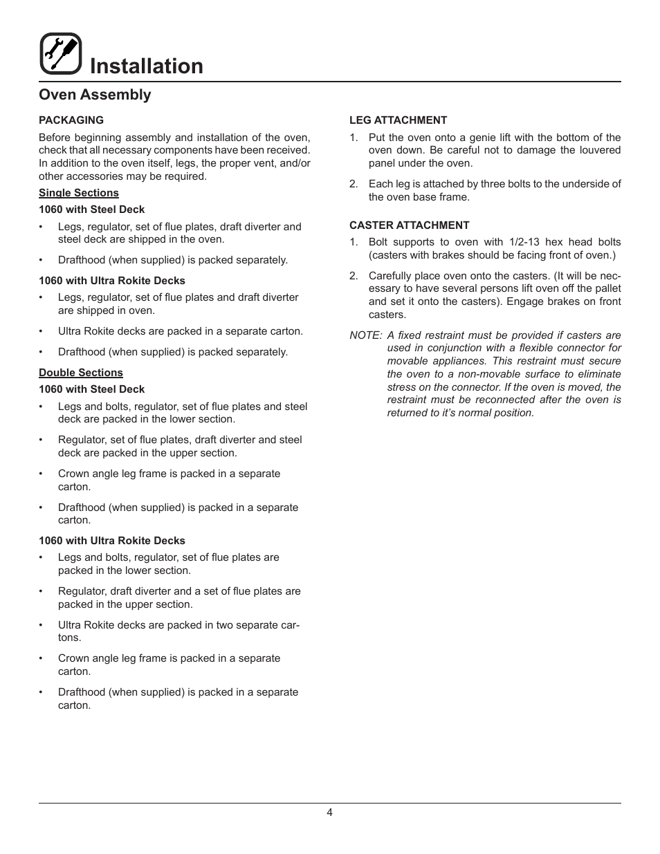 Installation, Oven assembly | Blodgett 1060 User Manual | Page 6 / 20