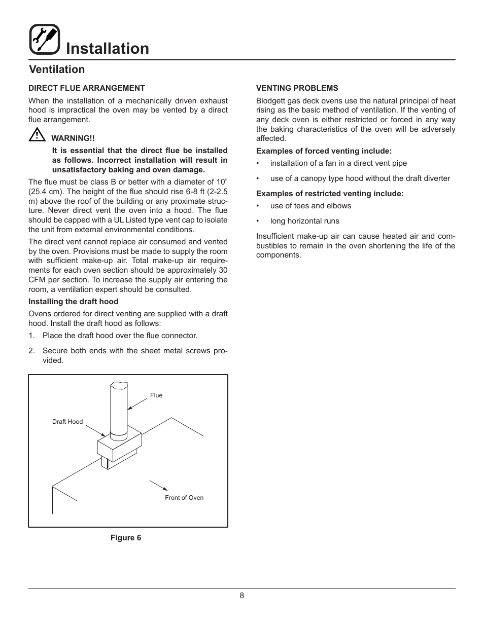 Installation, Ventilation | Blodgett 1048 User Manual | Page 10 / 20