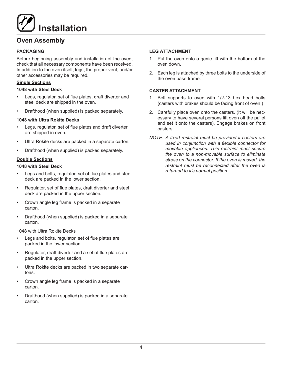 Installation, Oven assembly | Blodgett 1048 User Manual | Page 6 / 20