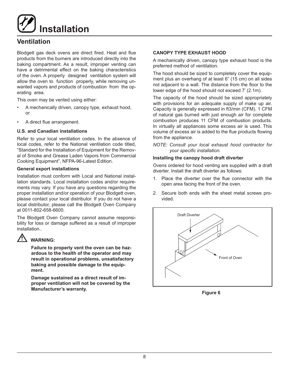 Installation, Ventilation | Blodgett 900 SERIES User Manual | Page 10 / 22