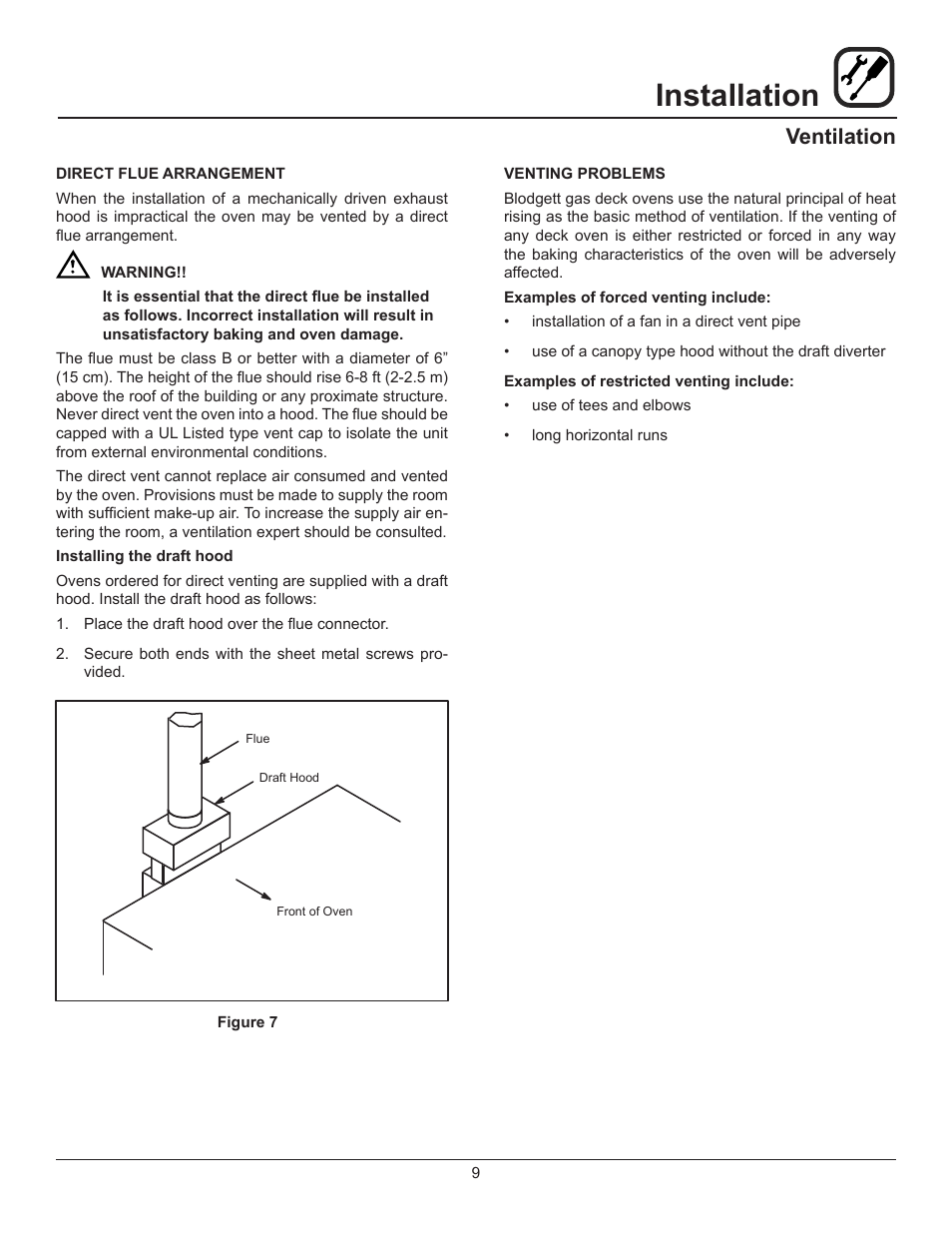 Installation, Ventilation | Blodgett 900 SERIES User Manual | Page 11 / 22