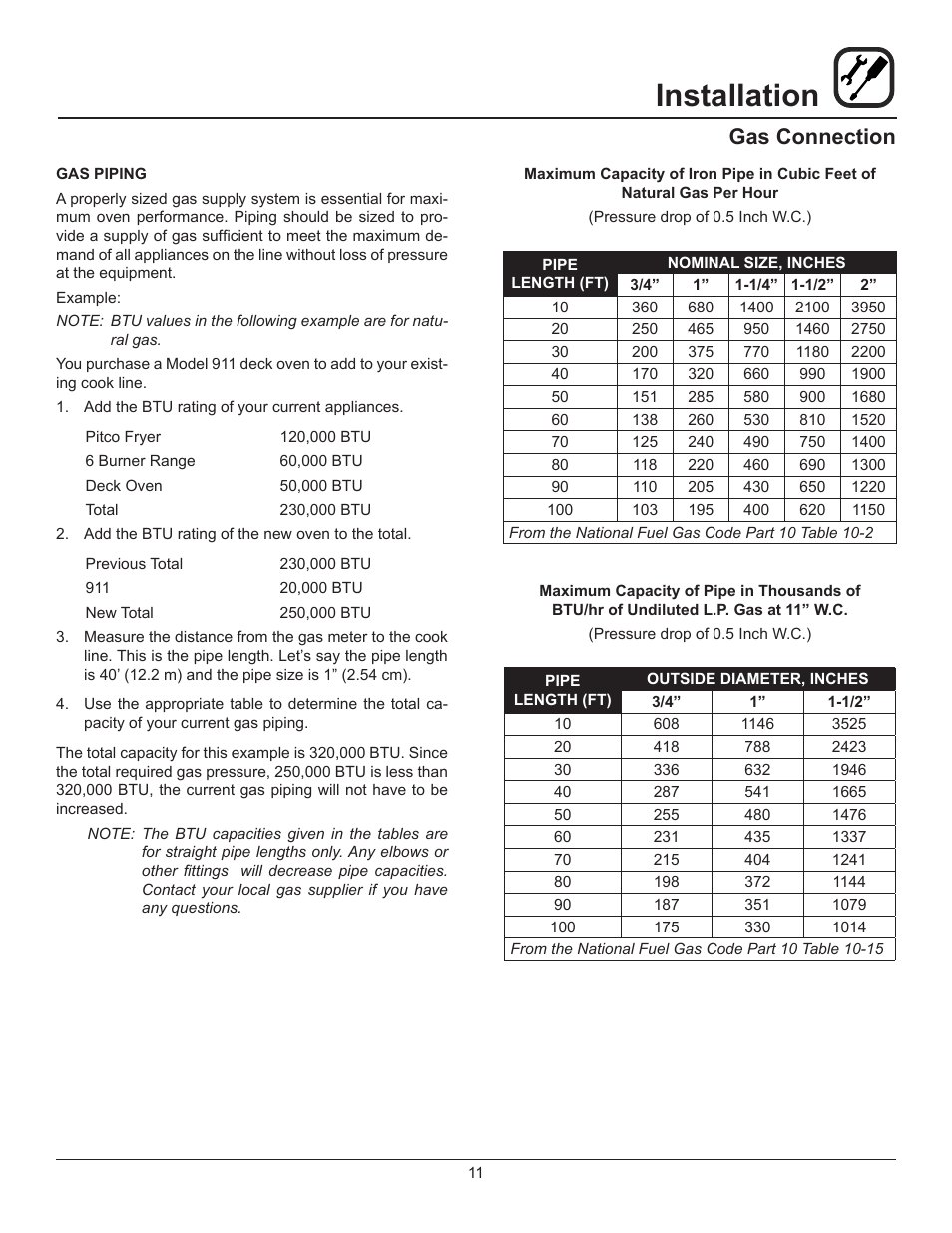 Installation, Gas connection | Blodgett 900 SERIES User Manual | Page 13 / 22