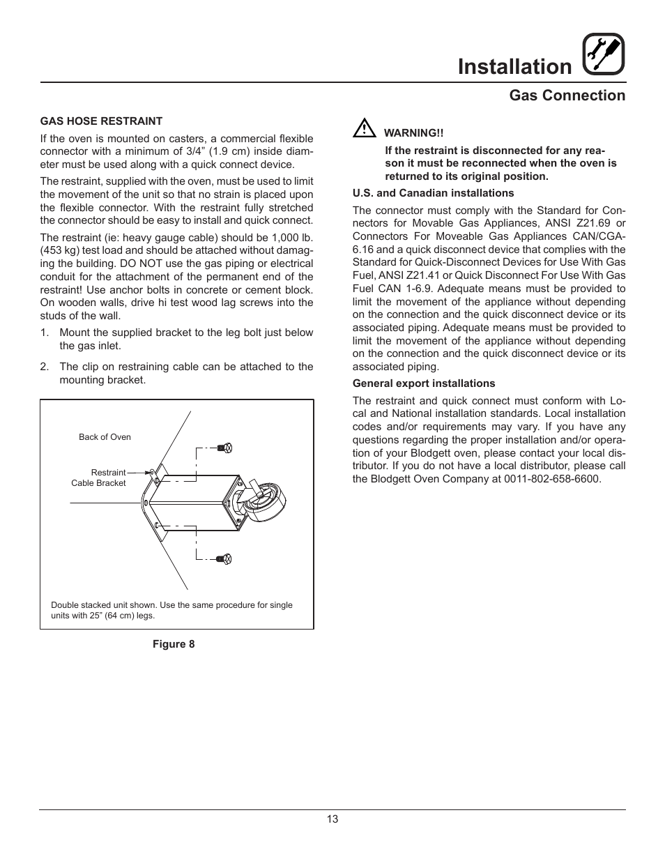 Installation, Gas connection | Blodgett 900 SERIES User Manual | Page 15 / 22