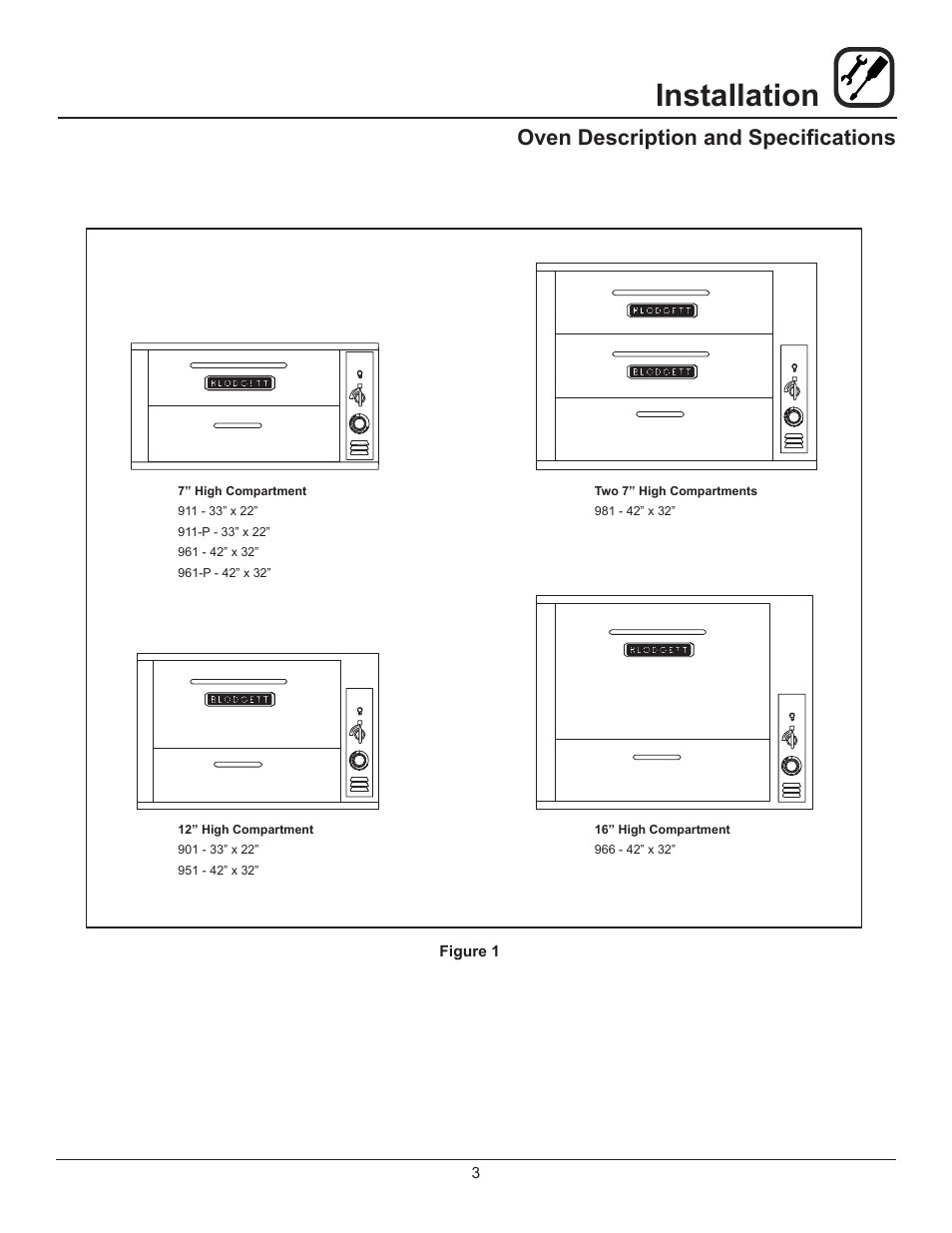 Installation, Oven description and specifications | Blodgett 900 SERIES User Manual | Page 5 / 22