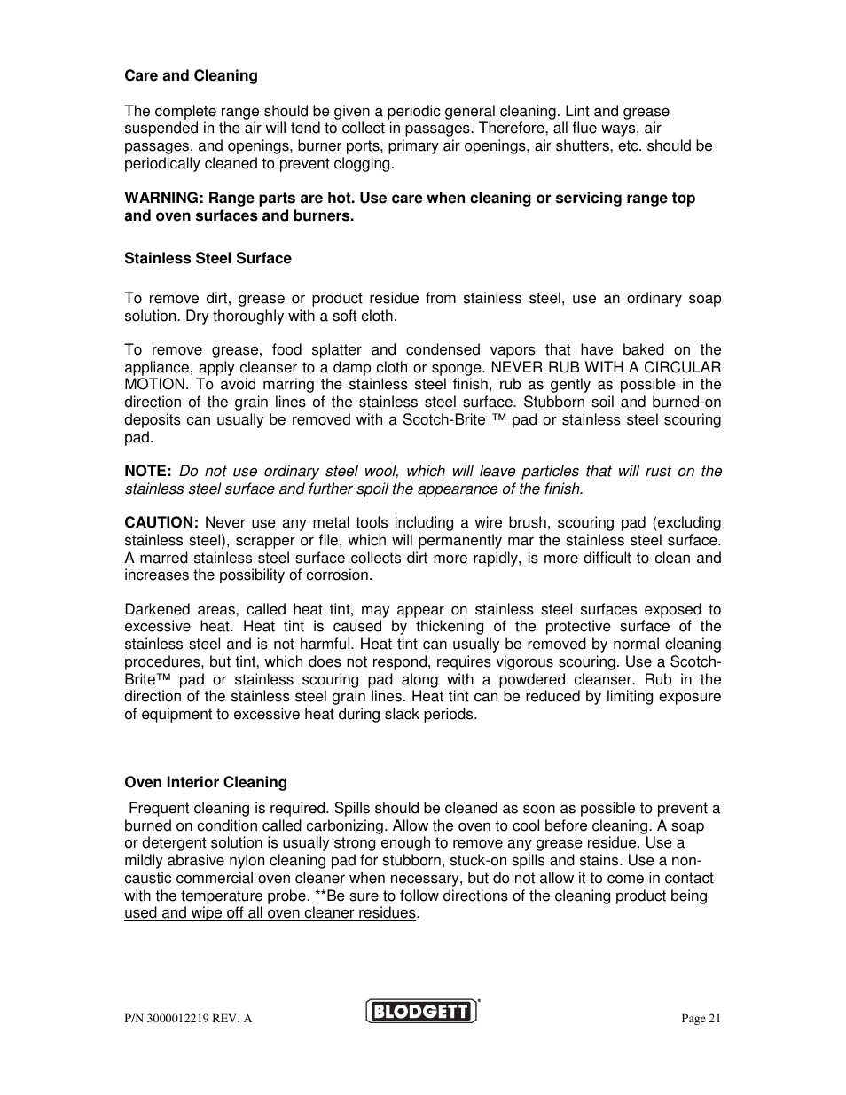 Blodgett BPBB SERIES User Manual | Page 21 / 24
