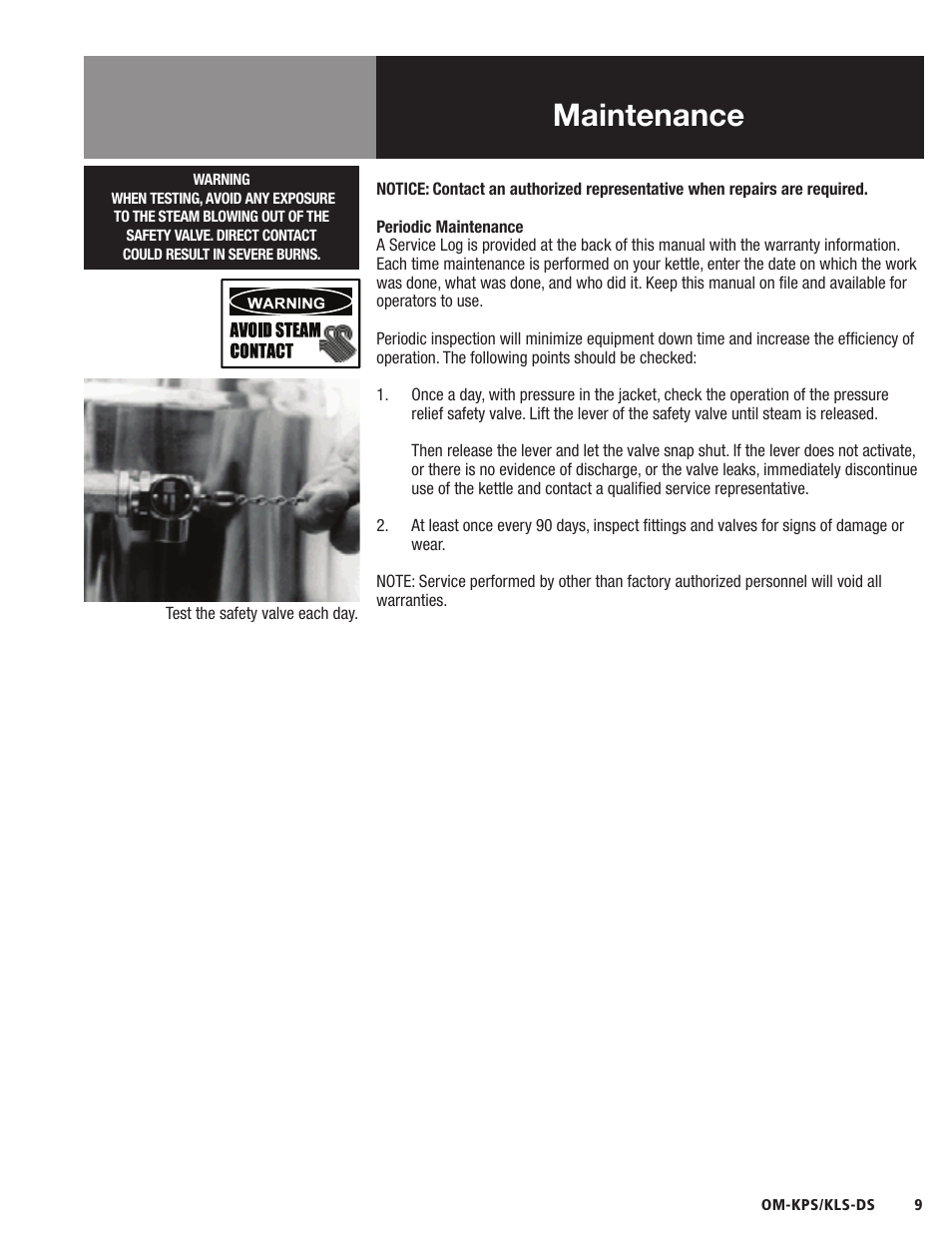 Maintenance | Blodgett KLS-DS Series User Manual | Page 11 / 20