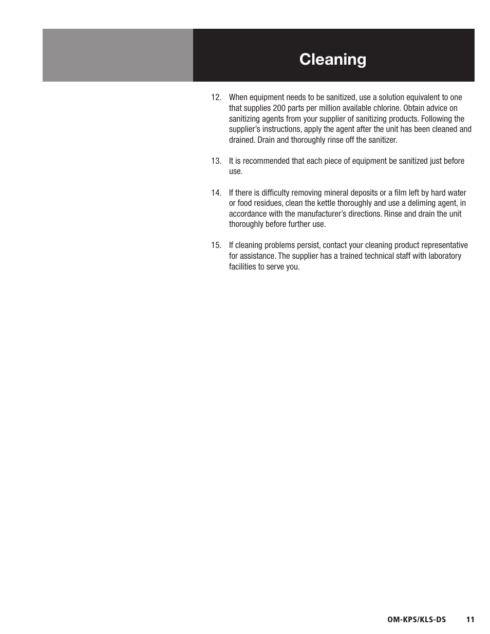 Cleaning | Blodgett KLS-DS Series User Manual | Page 13 / 20