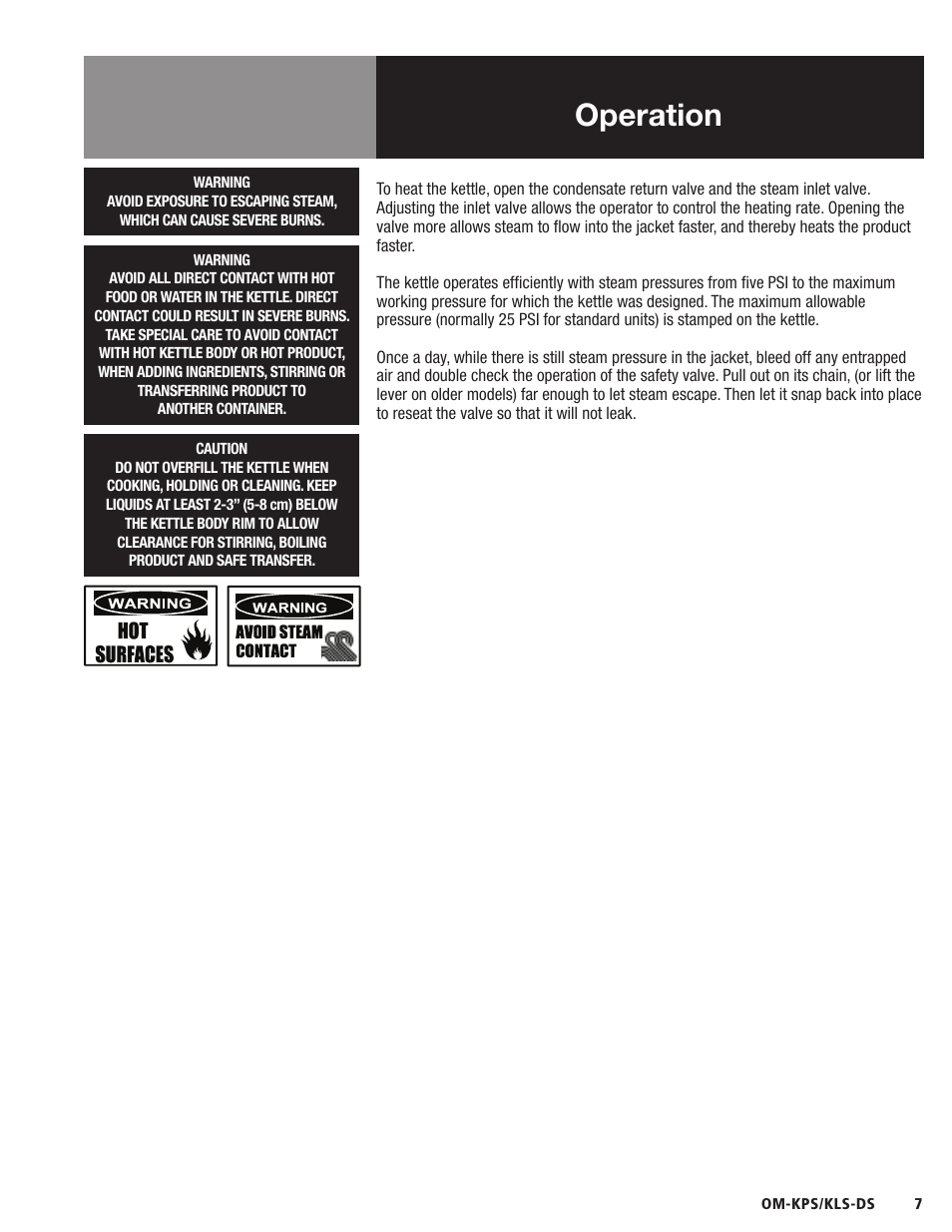 Operation | Blodgett KLS-DS Series User Manual | Page 9 / 20