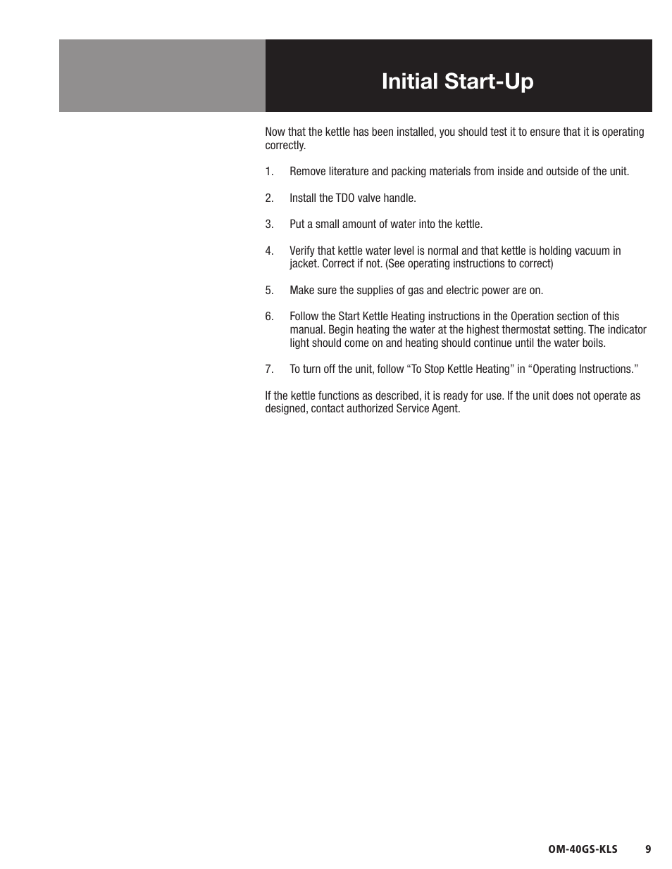 Initial start-up | Blodgett 40GS-KLS Series User Manual | Page 11 / 32