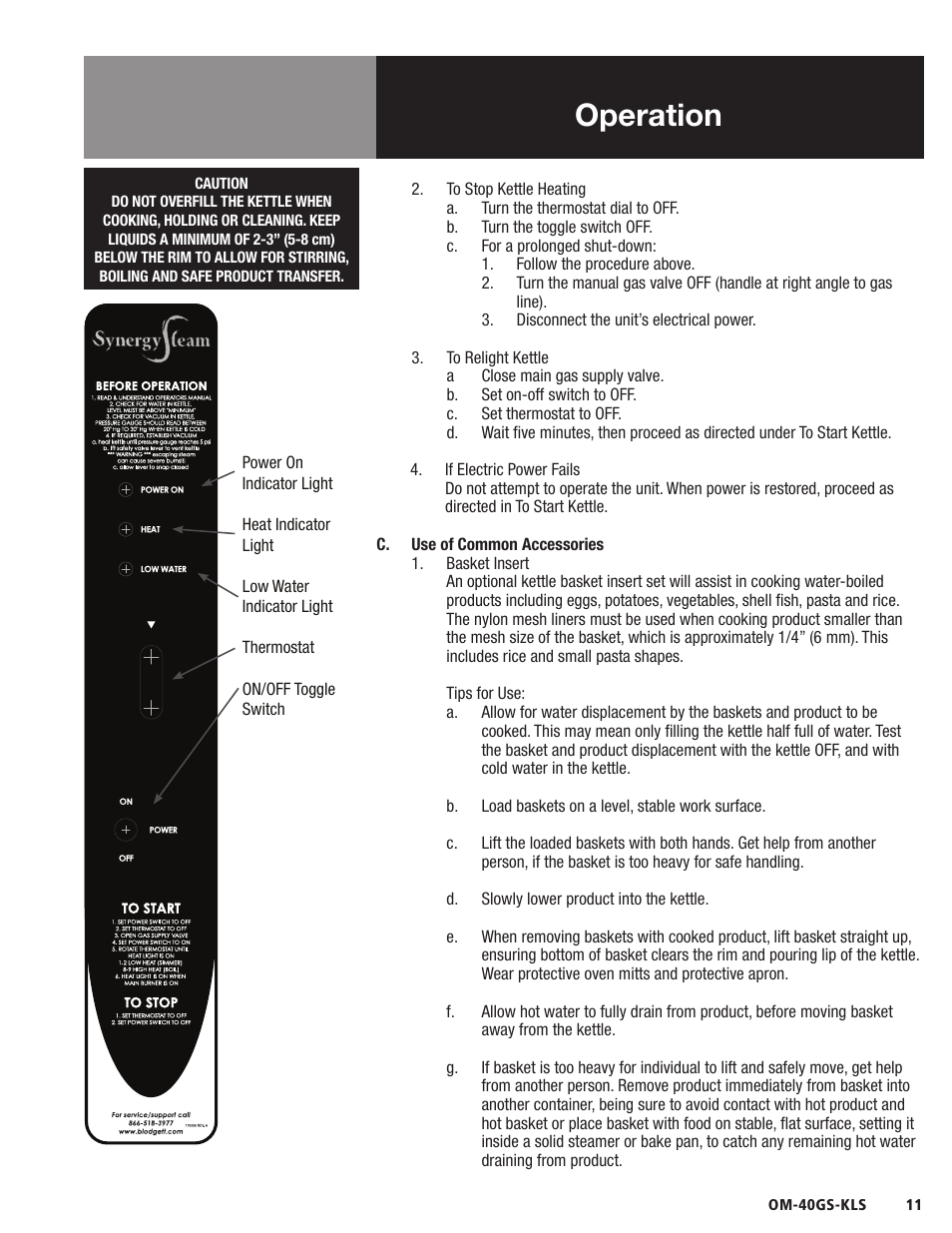 Operation | Blodgett 40GS-KLS Series User Manual | Page 13 / 32
