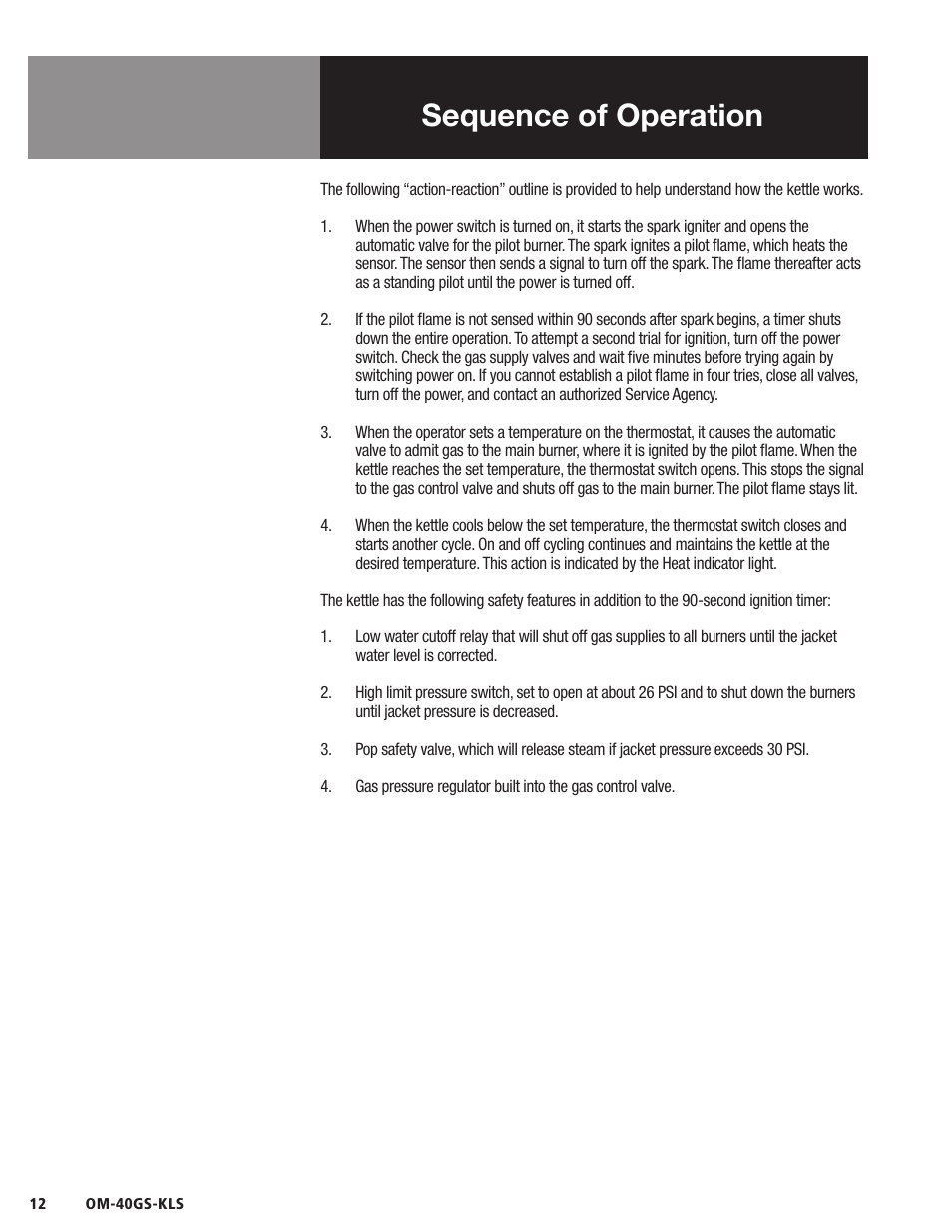 Sequence of operation | Blodgett 40GS-KLS Series User Manual | Page 14 / 32