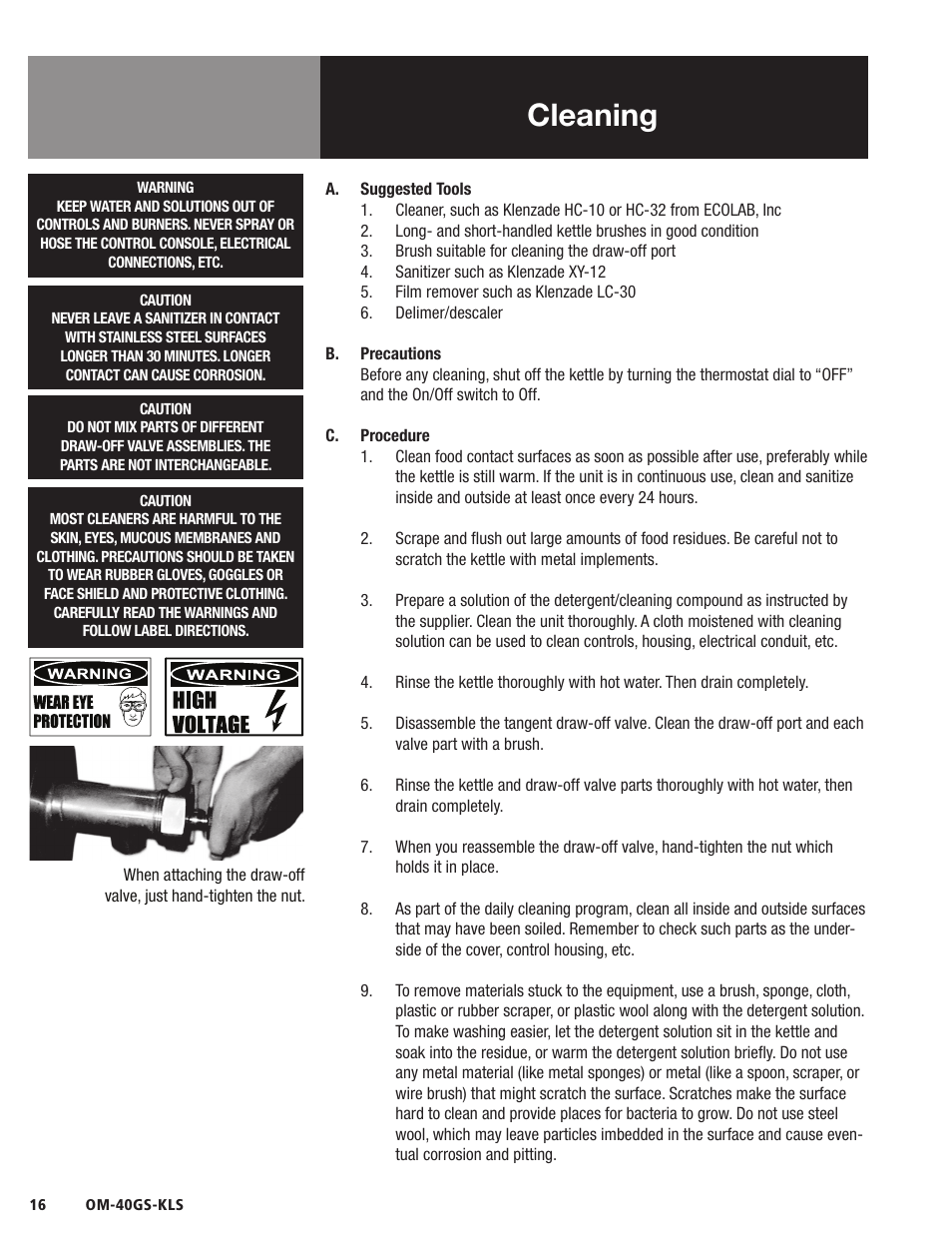 Cleaning | Blodgett 40GS-KLS Series User Manual | Page 18 / 32