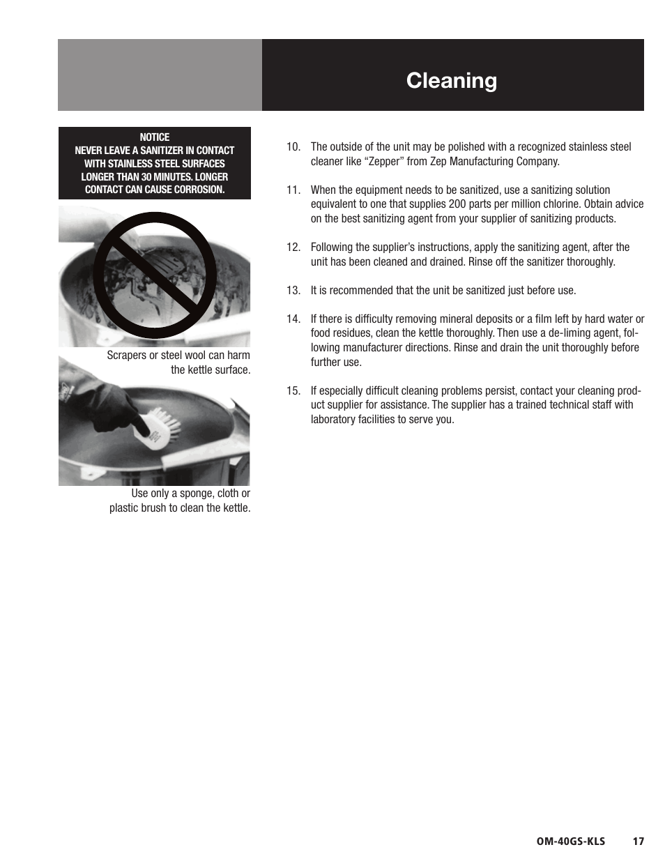 Cleaning | Blodgett 40GS-KLS Series User Manual | Page 19 / 32