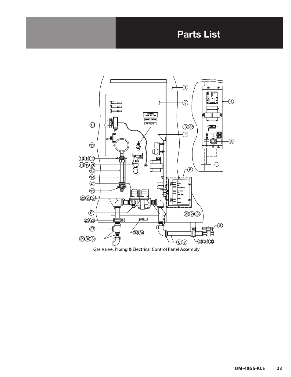 Parts list | Blodgett 40GS-KLS Series User Manual | Page 25 / 32