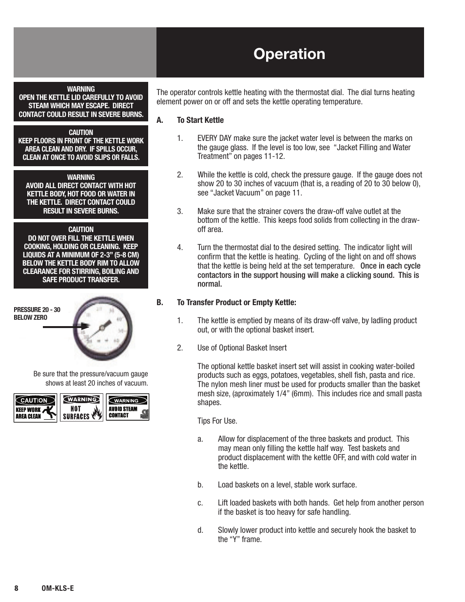 Operation | Blodgett KLS-E Series User Manual | Page 10 / 24