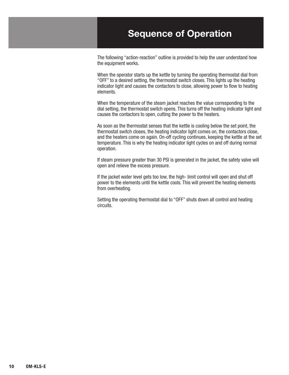Sequence of operation | Blodgett KLS-E Series User Manual | Page 12 / 24