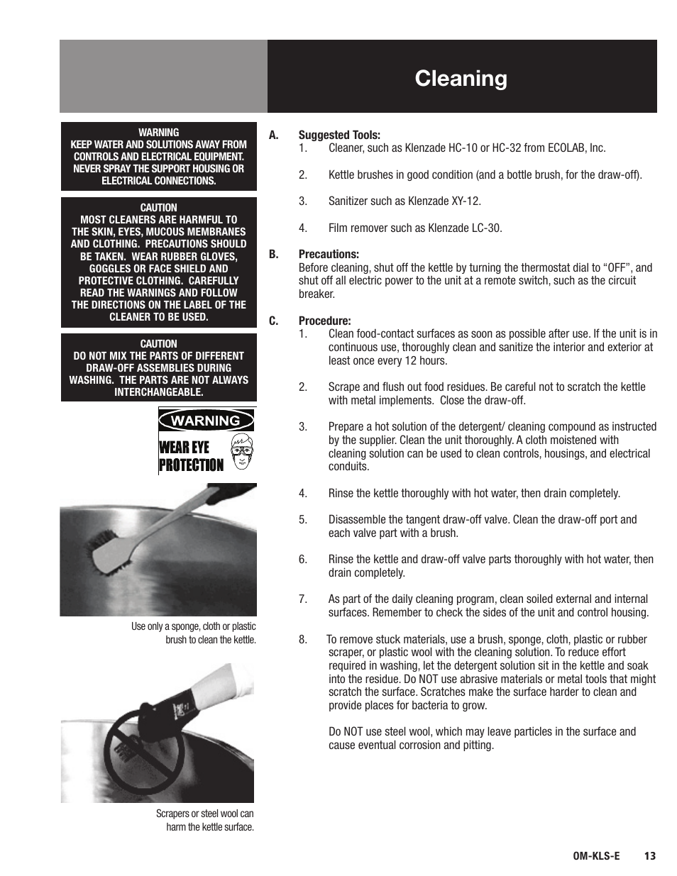 Cleaning | Blodgett KLS-E Series User Manual | Page 15 / 24