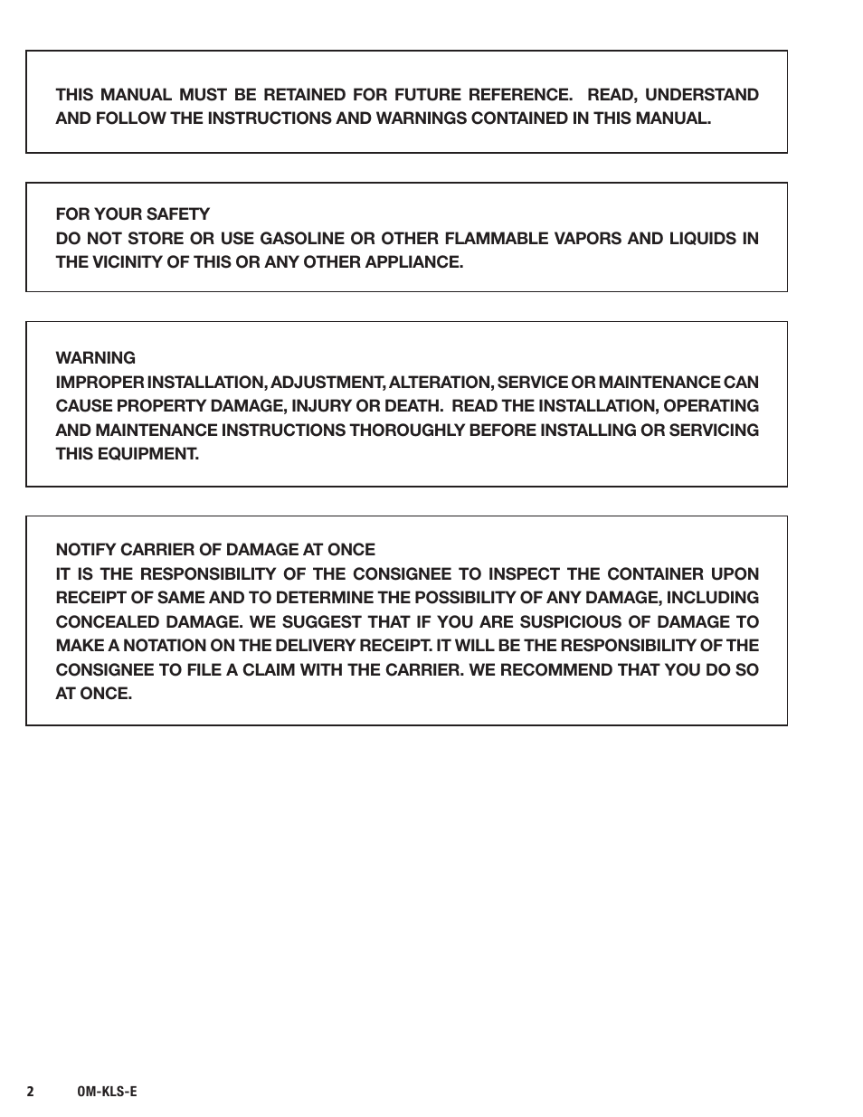 Blodgett KLS-E Series User Manual | Page 2 / 24