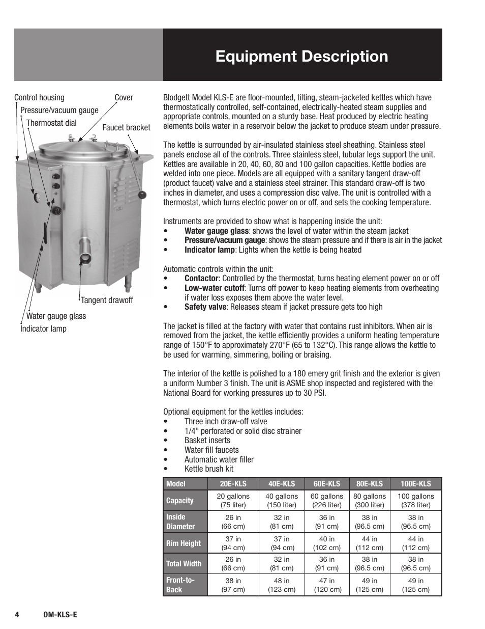 Equipment description | Blodgett KLS-E Series User Manual | Page 6 / 24