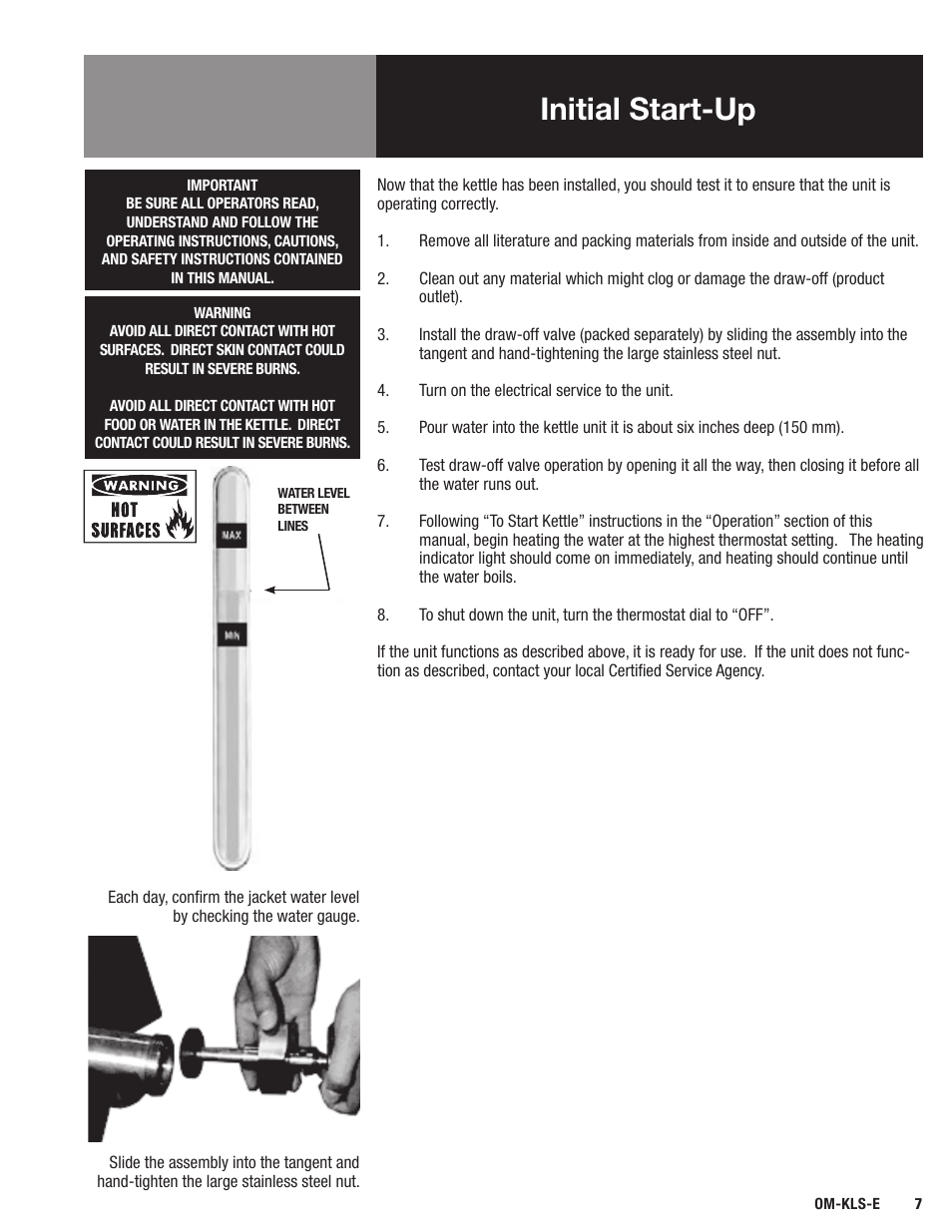 Initial start-up | Blodgett KLS-E Series User Manual | Page 9 / 24