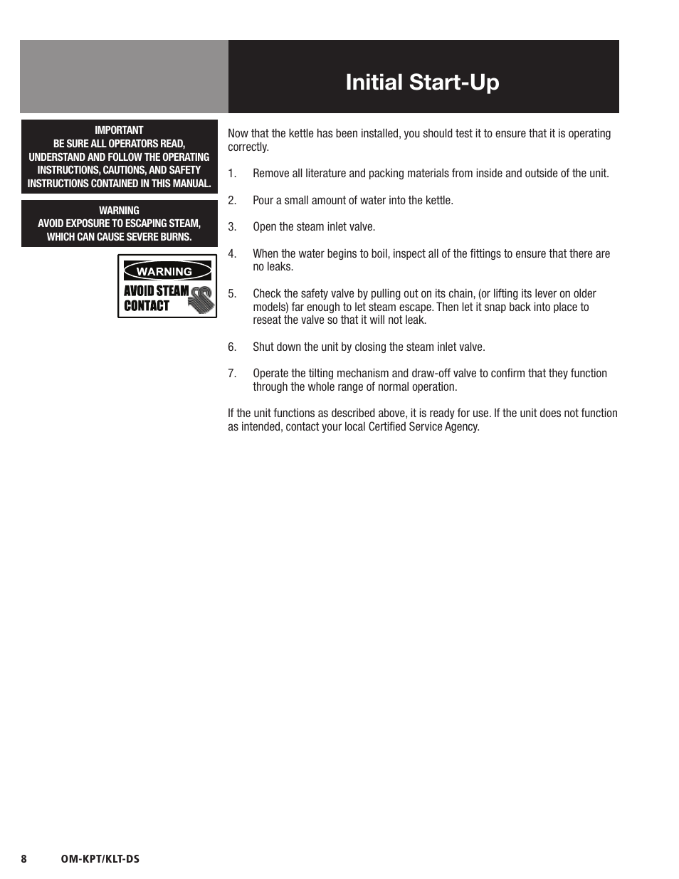 Initial start-up | Blodgett KLT-DS Series User Manual | Page 10 / 20