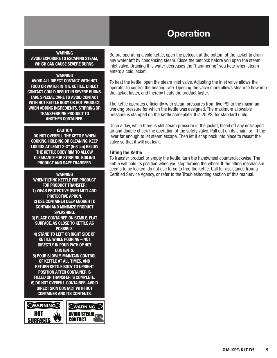Operation | Blodgett KLT-DS Series User Manual | Page 11 / 20