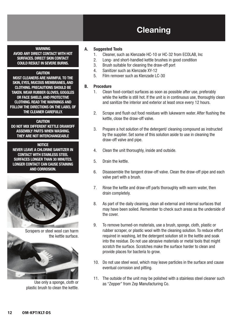 Cleaning | Blodgett KLT-DS Series User Manual | Page 14 / 20