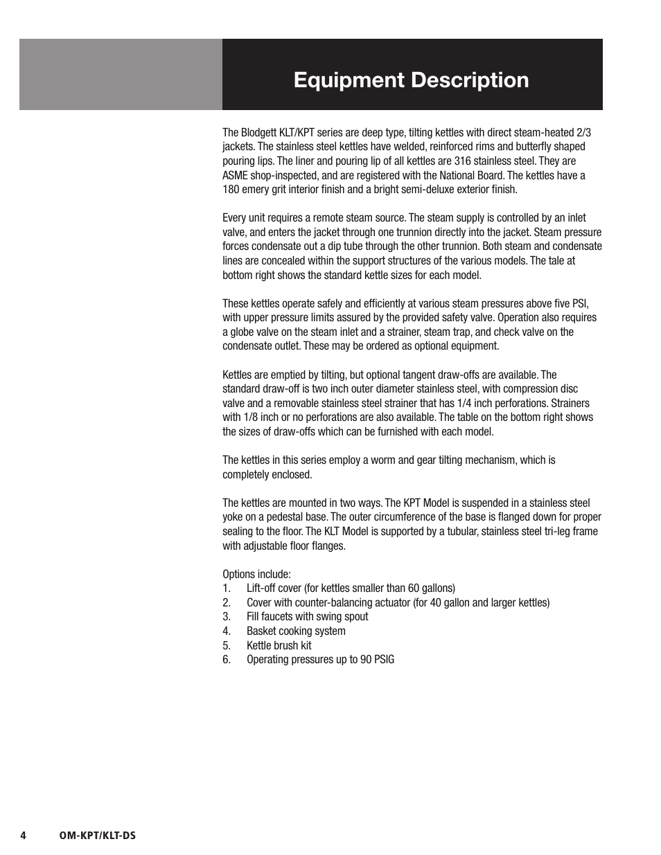 Equipment description | Blodgett KLT-DS Series User Manual | Page 6 / 20