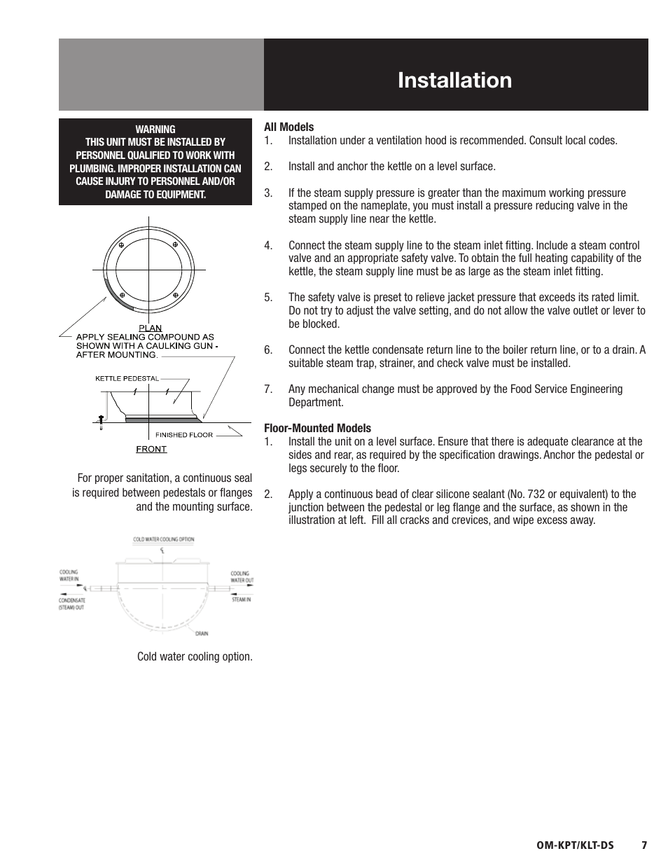 Installation | Blodgett KLT-DS Series User Manual | Page 9 / 20