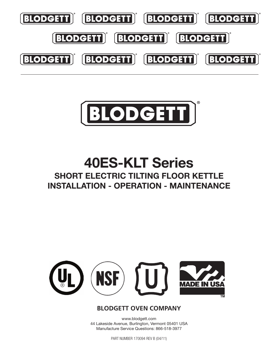 Blodgett 40ES-KLT Series User Manual | 28 pages