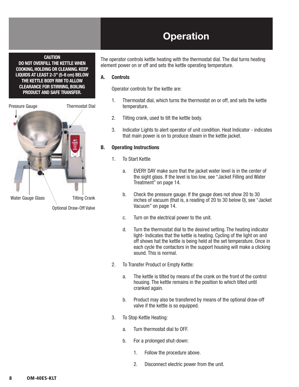 Operation | Blodgett 40ES-KLT Series User Manual | Page 10 / 28