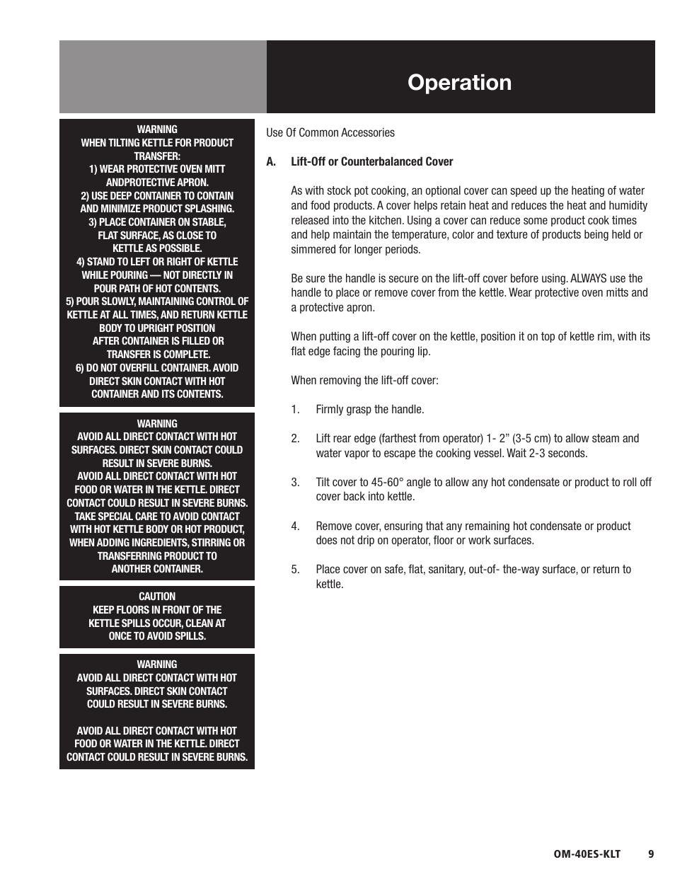Operation | Blodgett 40ES-KLT Series User Manual | Page 11 / 28