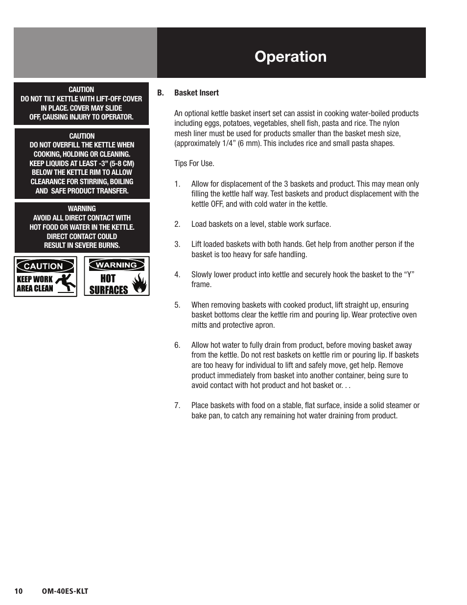 Operation | Blodgett 40ES-KLT Series User Manual | Page 12 / 28