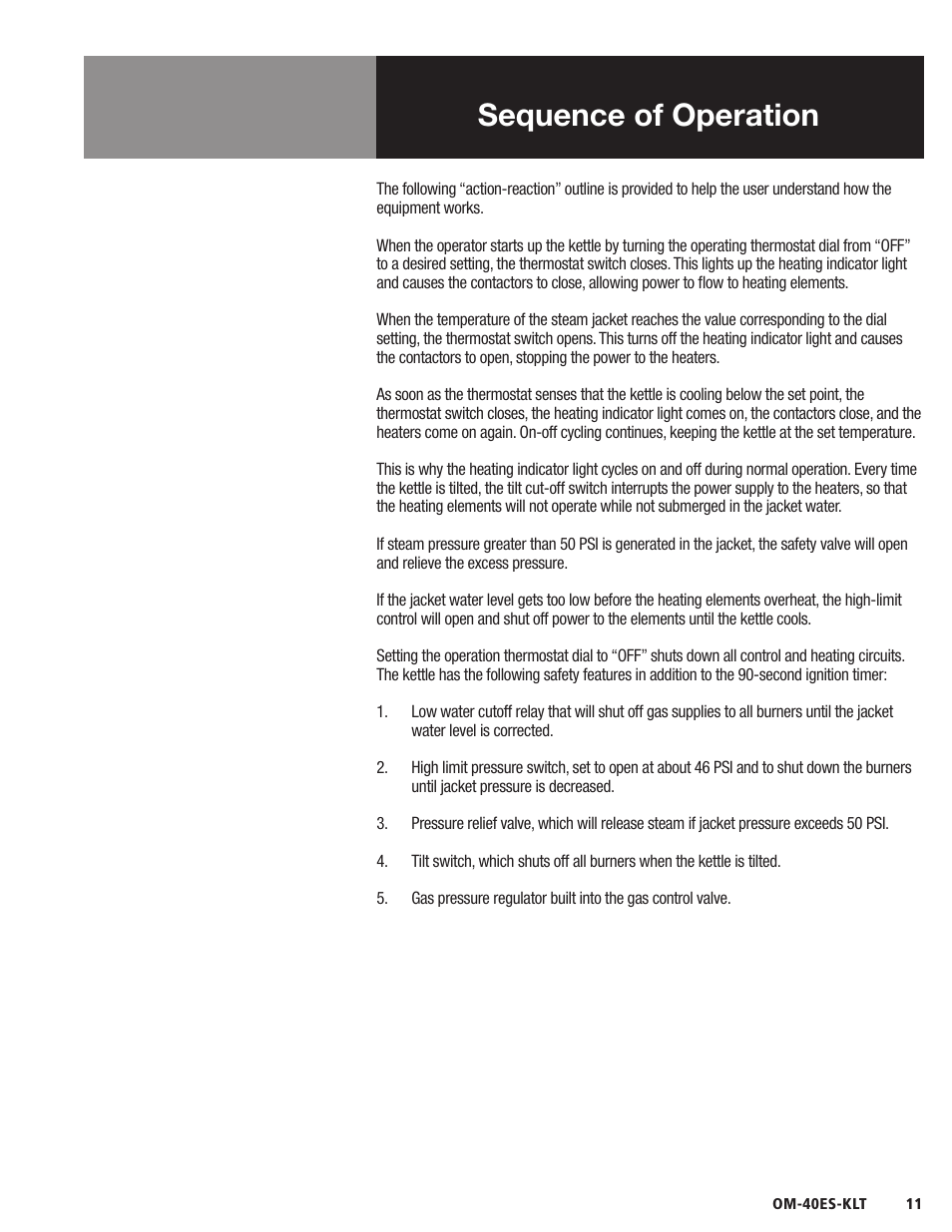 Sequence of operation | Blodgett 40ES-KLT Series User Manual | Page 13 / 28