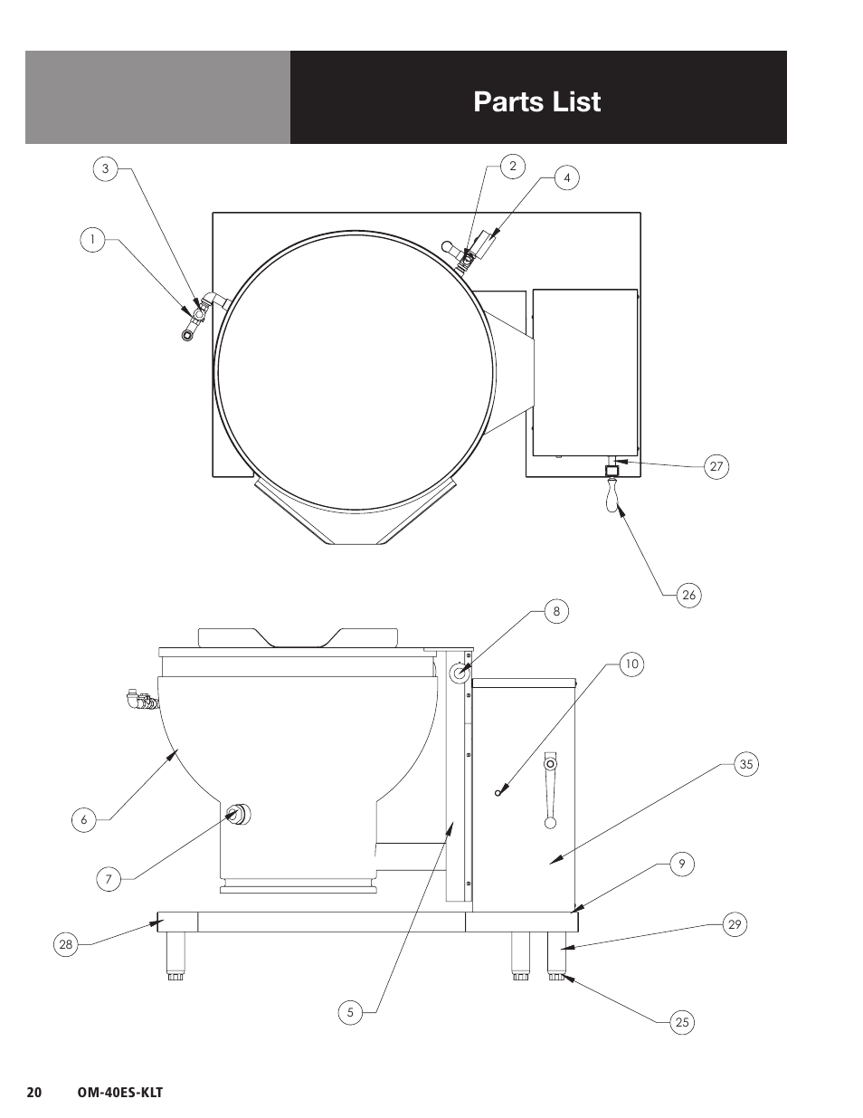 Parts list | Blodgett 40ES-KLT Series User Manual | Page 22 / 28