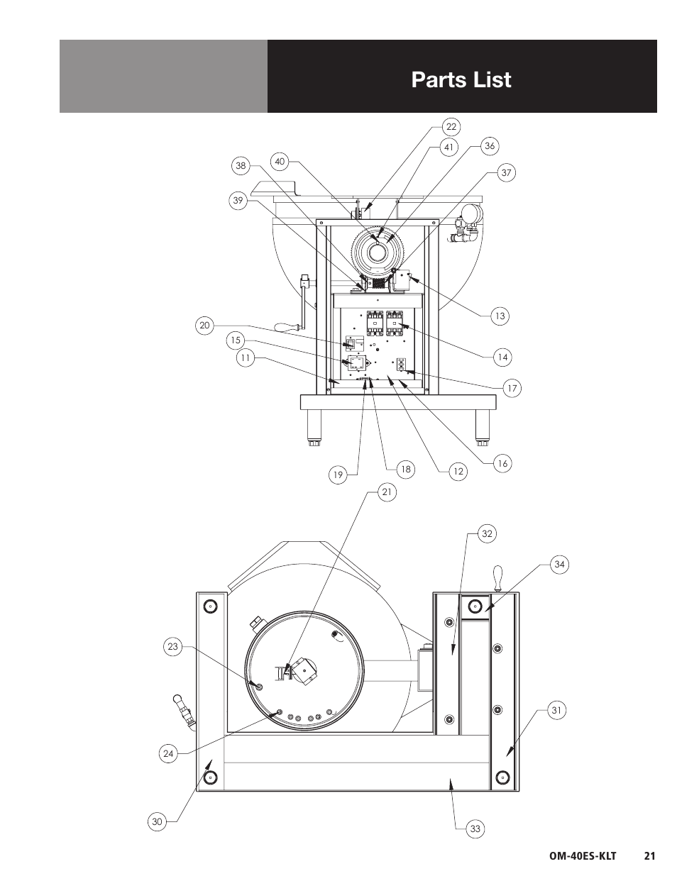 Parts list | Blodgett 40ES-KLT Series User Manual | Page 23 / 28