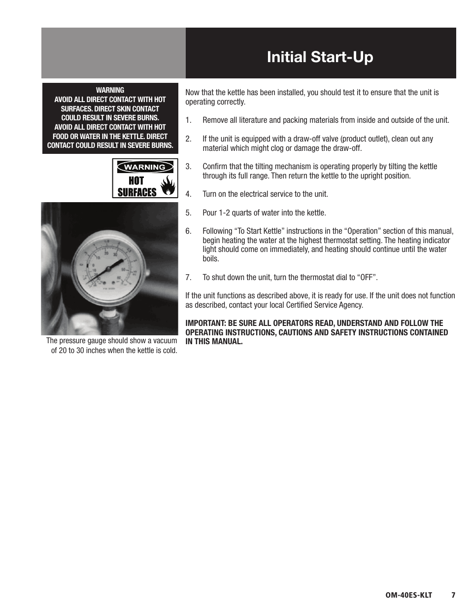 Initial start-up | Blodgett 40ES-KLT Series User Manual | Page 9 / 28