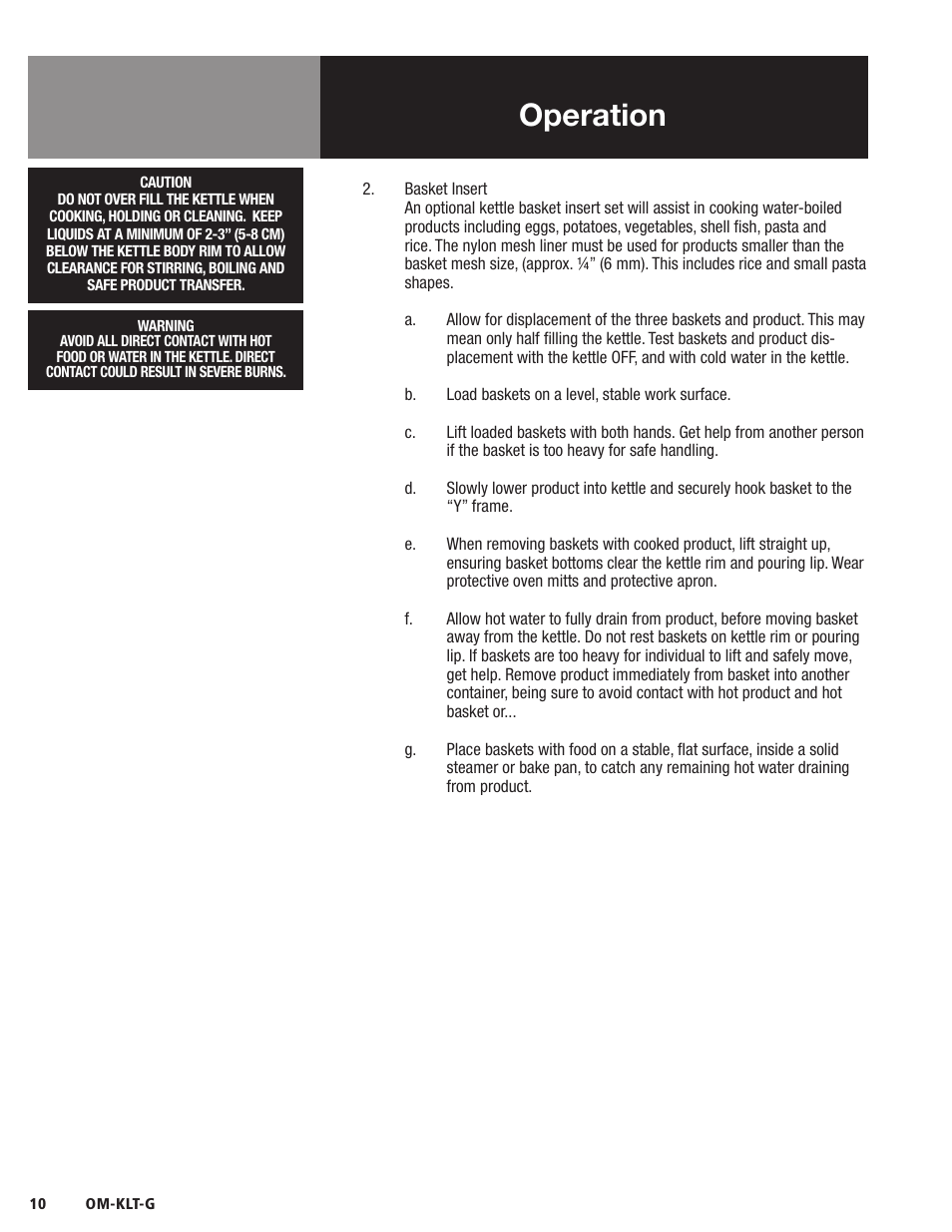 Operation | Blodgett KLT-G Series User Manual | Page 12 / 32