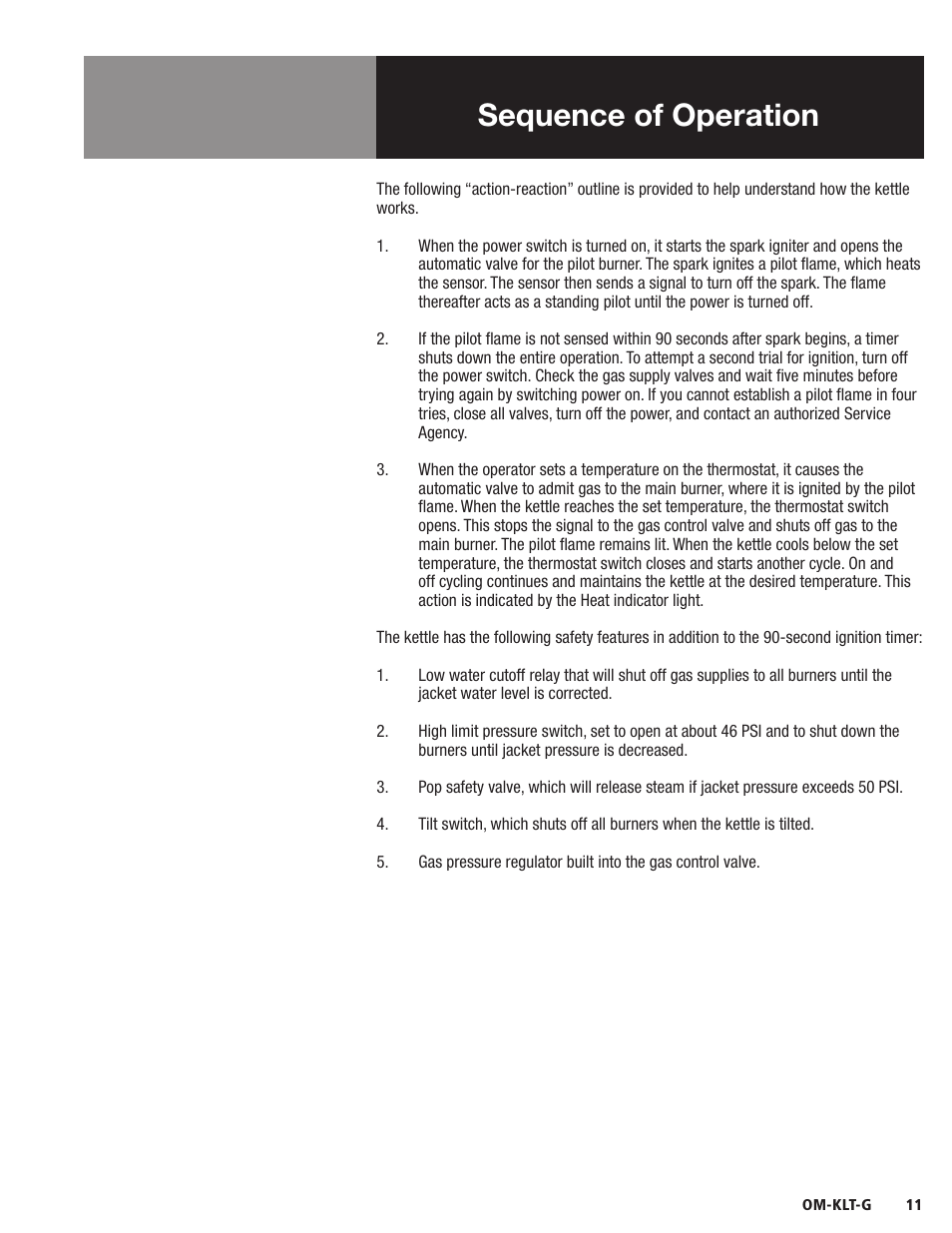 Sequence of operation | Blodgett KLT-G Series User Manual | Page 13 / 32